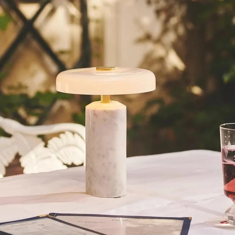 Tren Marble Cylindrical Table Lamp White | Celestre