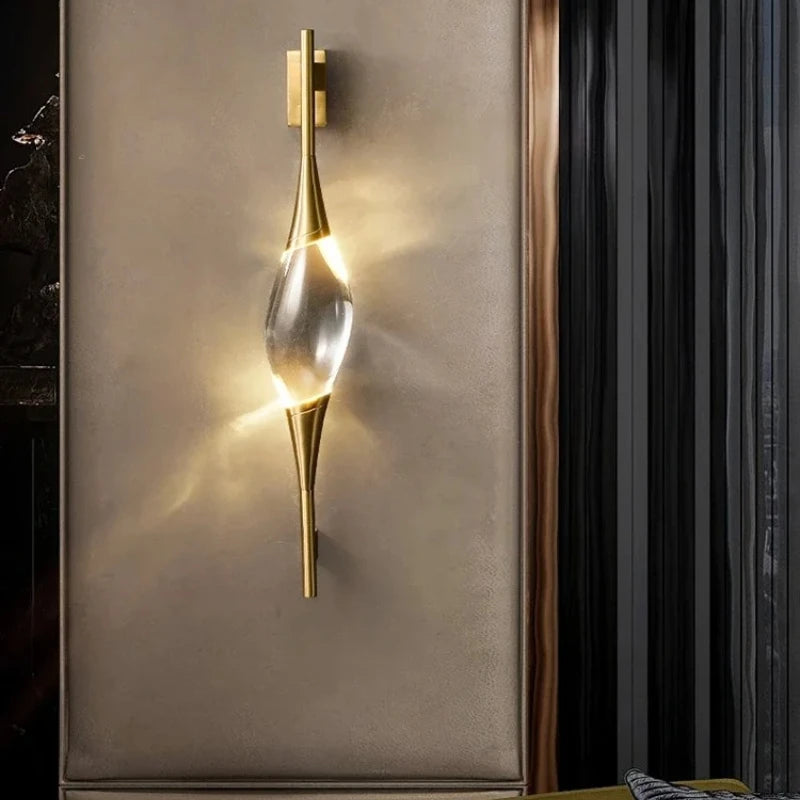 Meza Linear Spindle Crystal Wall Light Gold | Celestre
