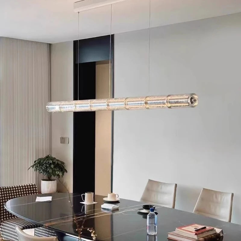 Lyra Linear Flute Glass Chandelier Long 124 cm | Celestre