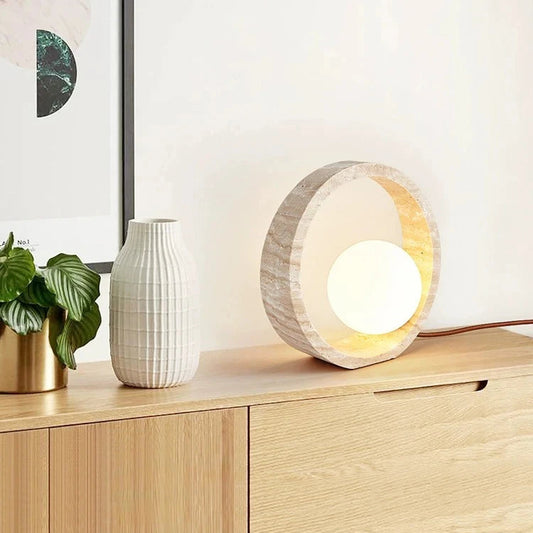 Neli Nordic Travertine Ring Table Lamp | Celestre