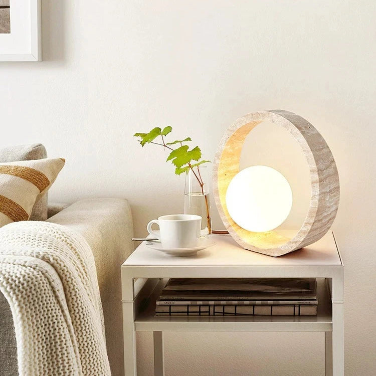 Neli Nordic Travertine Ring Table Lamp | Celestre
