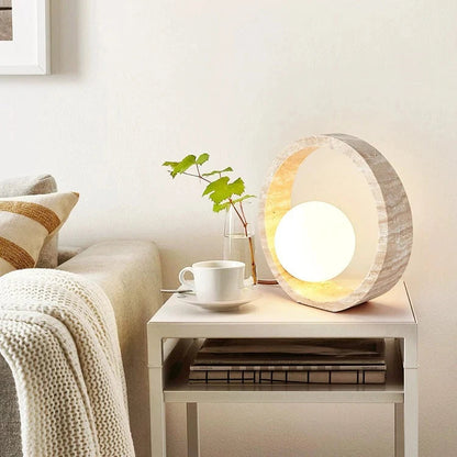 Neli Nordic Travertine Ring Table Lamp | Celestre