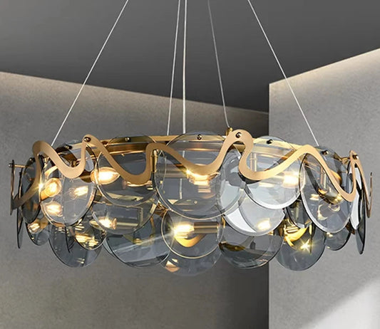 Kino Round Stained Glass Discs Chandelier Black D 80 cm | Celestre
