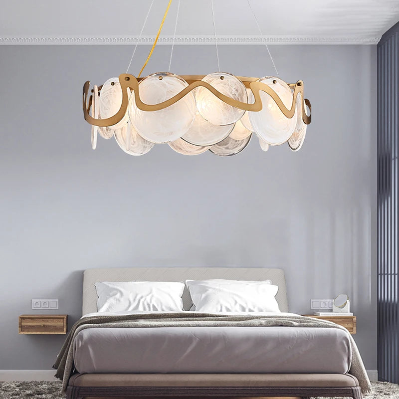 Kino Round Stained Glass Discs Chandelier White D 80 cm | Celestre