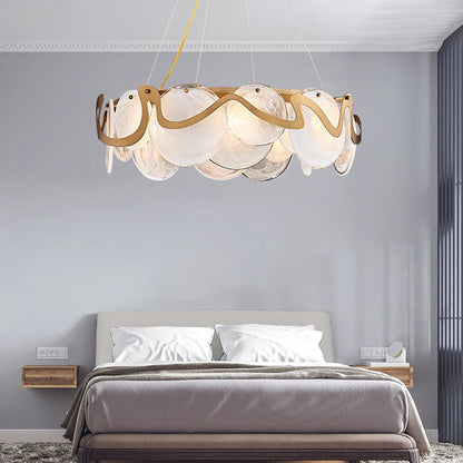 Kino Round Stained Glass Discs Chandelier White D 80 cm | Celestre
