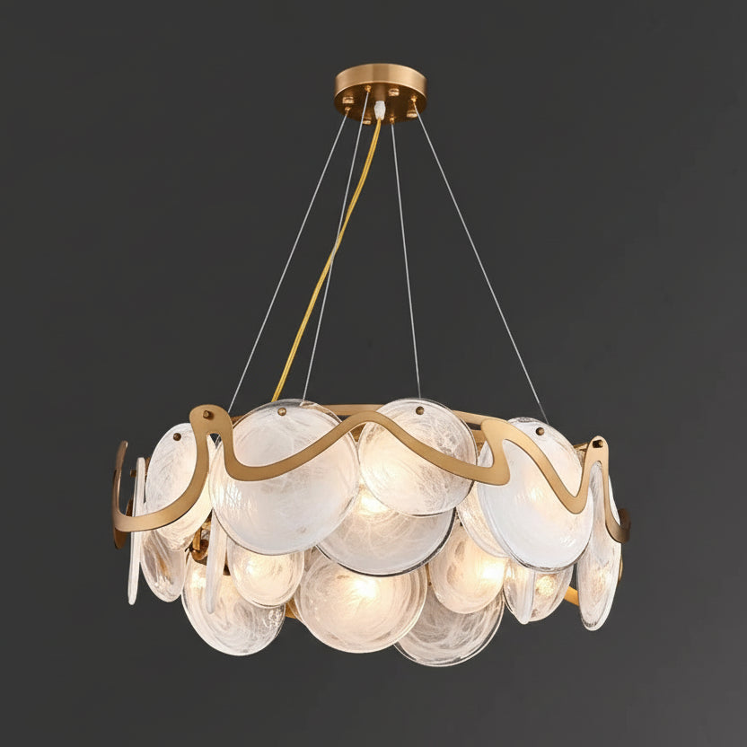 Kino Round Stained Glass Discs Chandelier White D 60 cm | Celestre