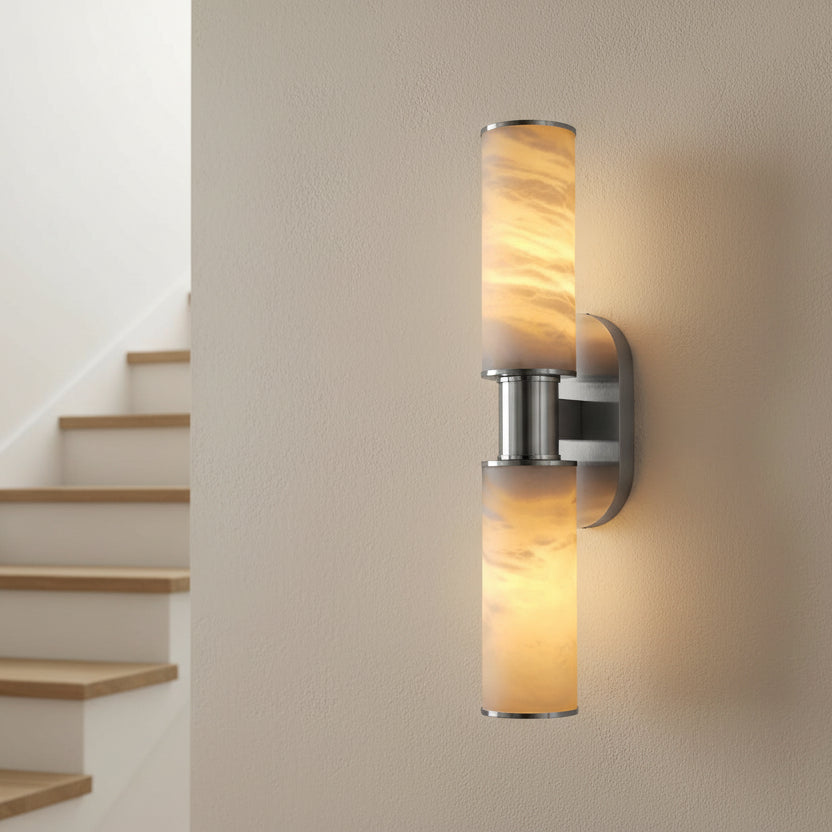 Aria Alabaster Cylindrical Wall Light Chrome | Celestre