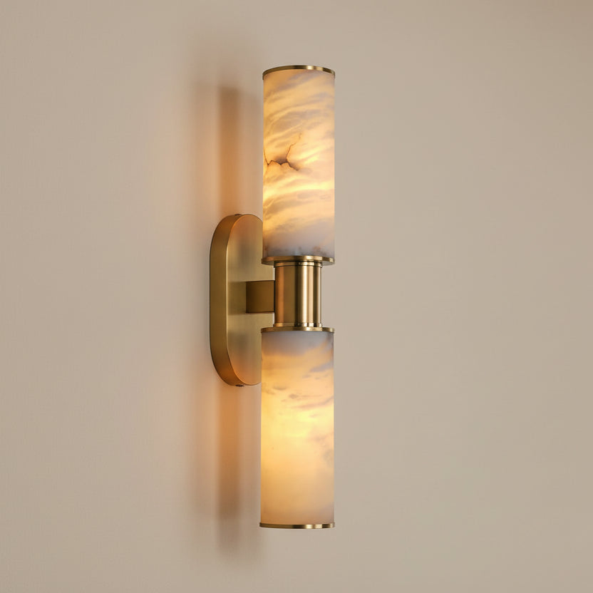 Aria Alabaster Cylindrical Wall Light Gold | Celestre
