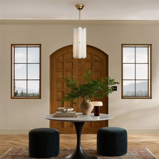 Delu Fluted Glass Cylinder Pendant Light Gold | Celestre