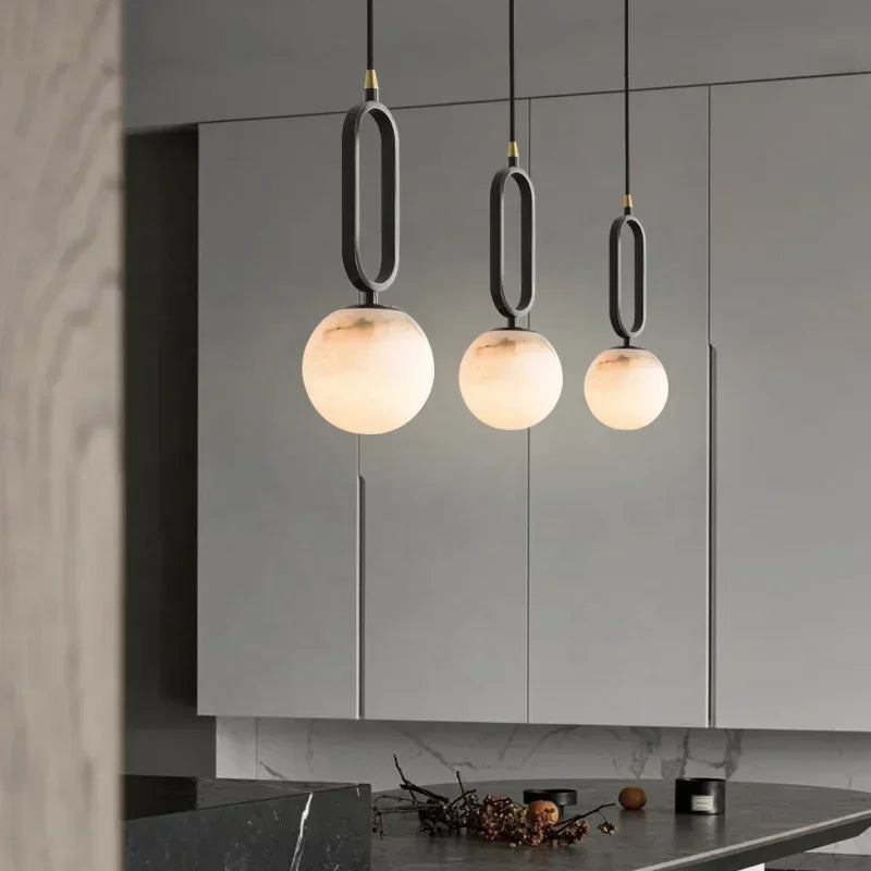 Zella Alabaster Orb Pendant Light Black | Celestre
