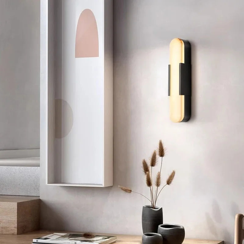 Liro Alabaster Pill Shaped Wall Light Black 35cm | Celestre