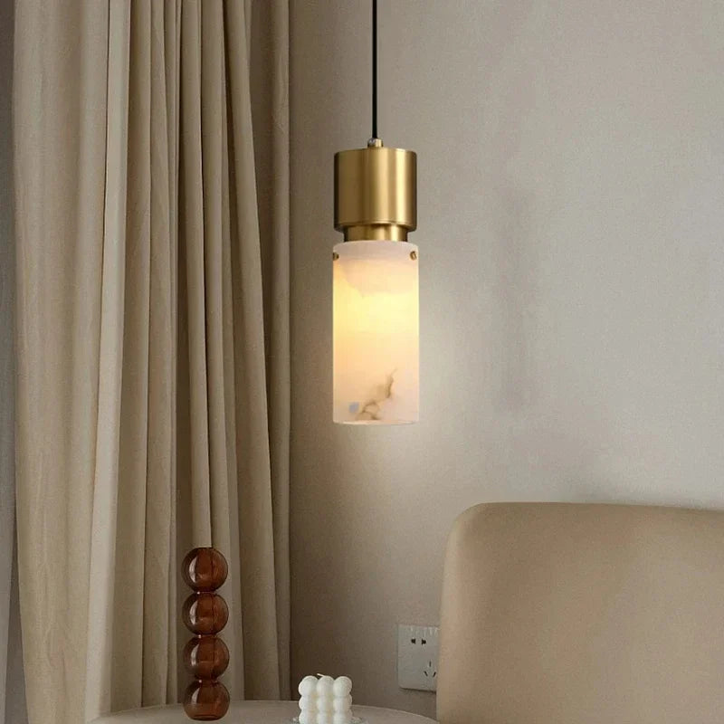 Nexa Marble Cylinder Pendant Light Gold | Celestre