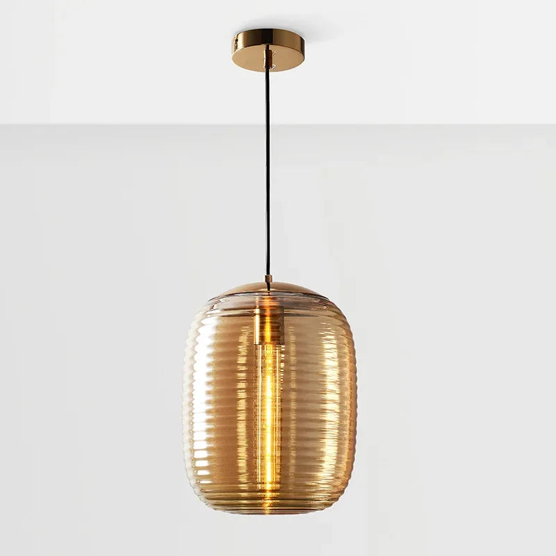 Miel Ribbed Oval Pendant Light Cognac | Celestre