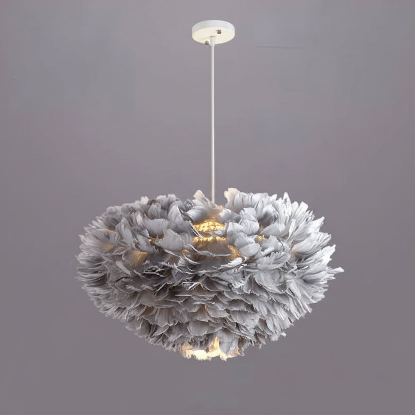Zere Feather Round Pendant Light Gray | Celestre