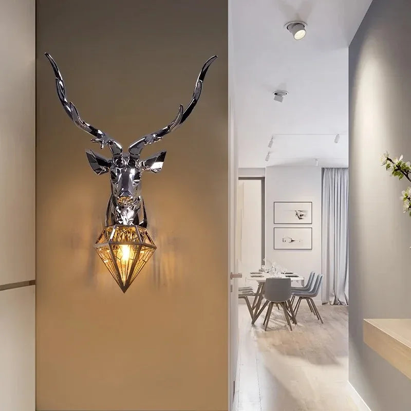 Meri Stag Head Wall Light Silver Small | Celestre