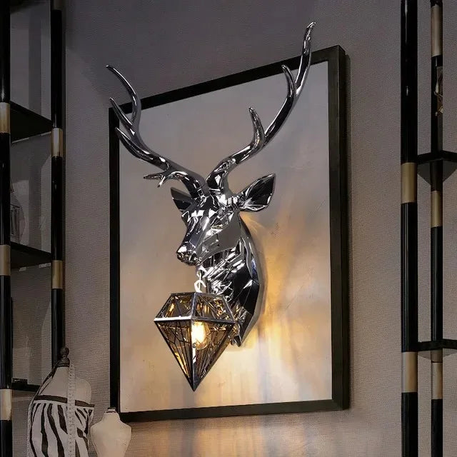 Meri Stag Head Wall Light Silver Large | Celestre