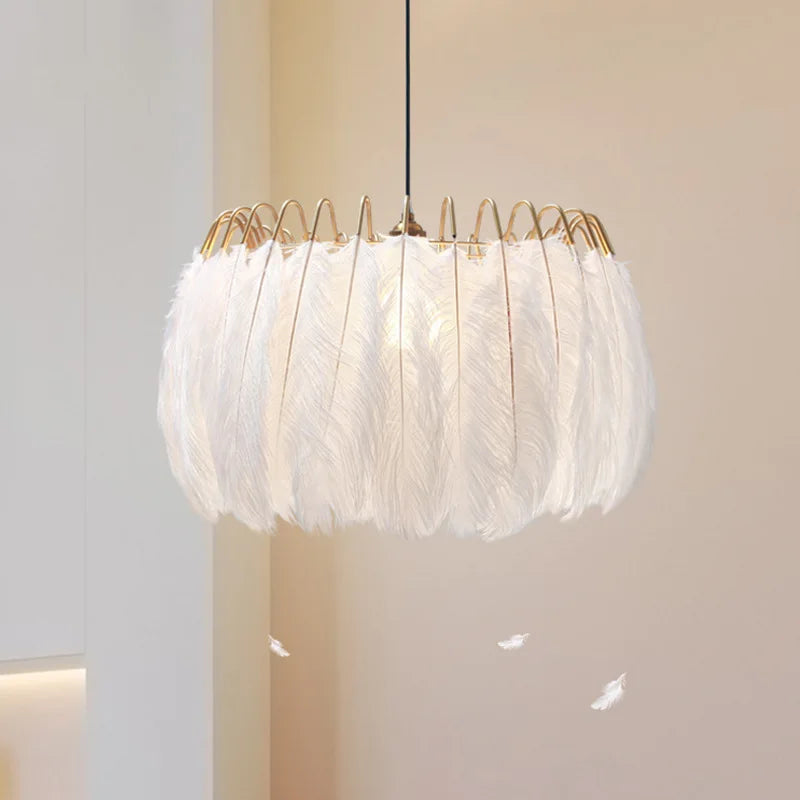 Gini Round Ostrich Plumes Pendant Light | Celestre