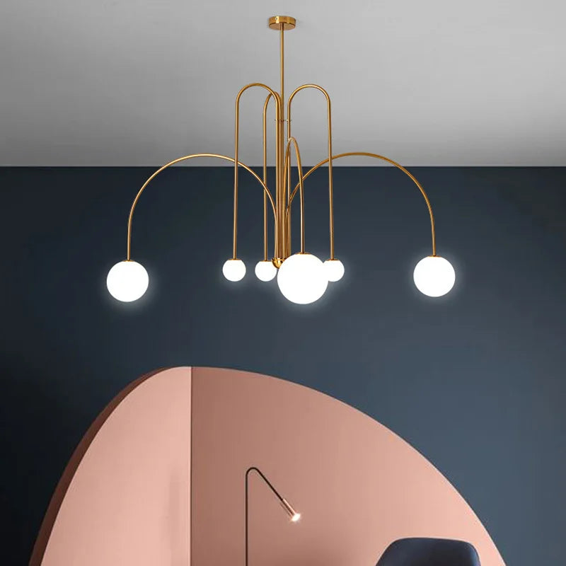 Niva Nordic Swoop-Arm Chandelier Gold D 70 x H 85 | Celestre