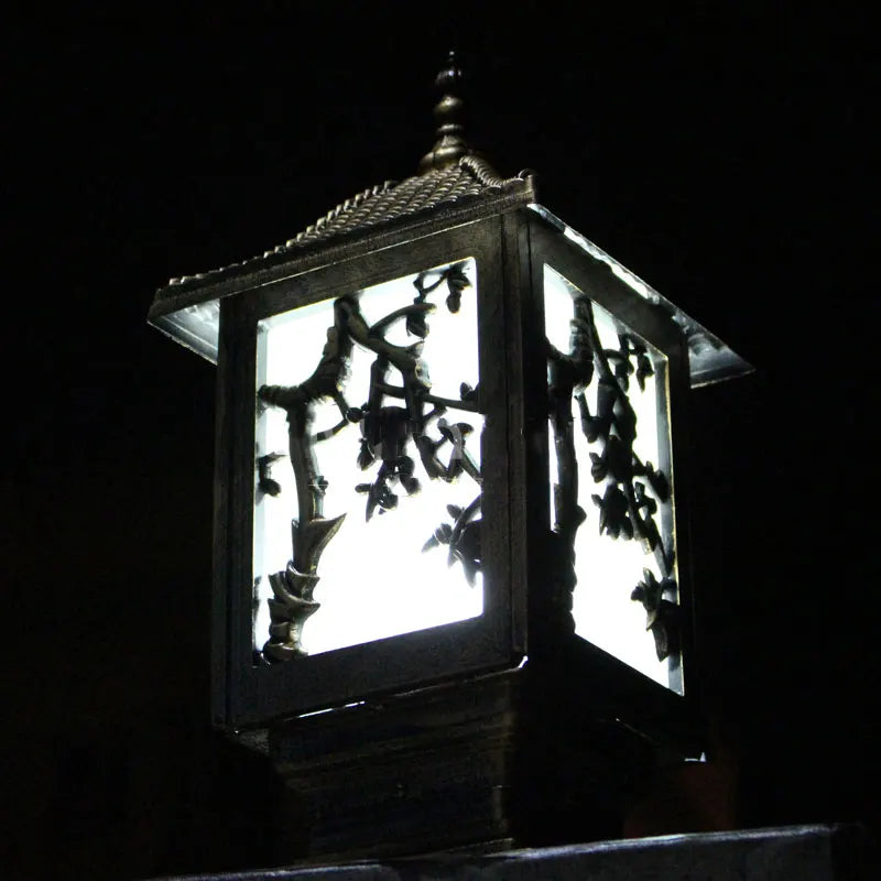 Isli Lantern Floral Pillar Light Black | Celestre