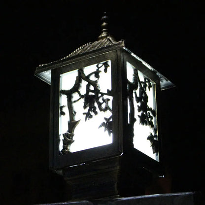 Isli Lantern Floral Pillar Light Black | Celestre