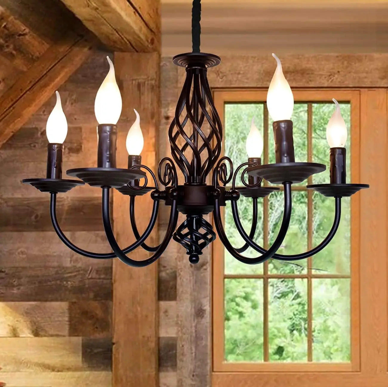 Peni Candle Cage Spindle Chandelier Default | Celestre