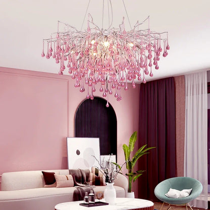 Lune Drop Crystal Chandelier Pink | Celestre