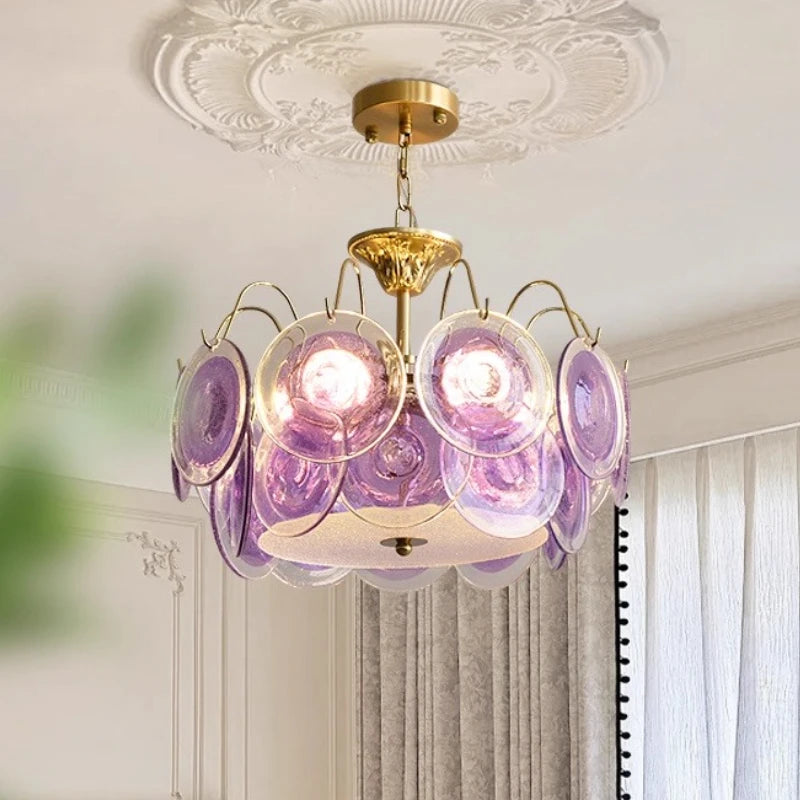 Elsa Murano Glass Disc Chandelier Hanging Chain Purple | Celestre