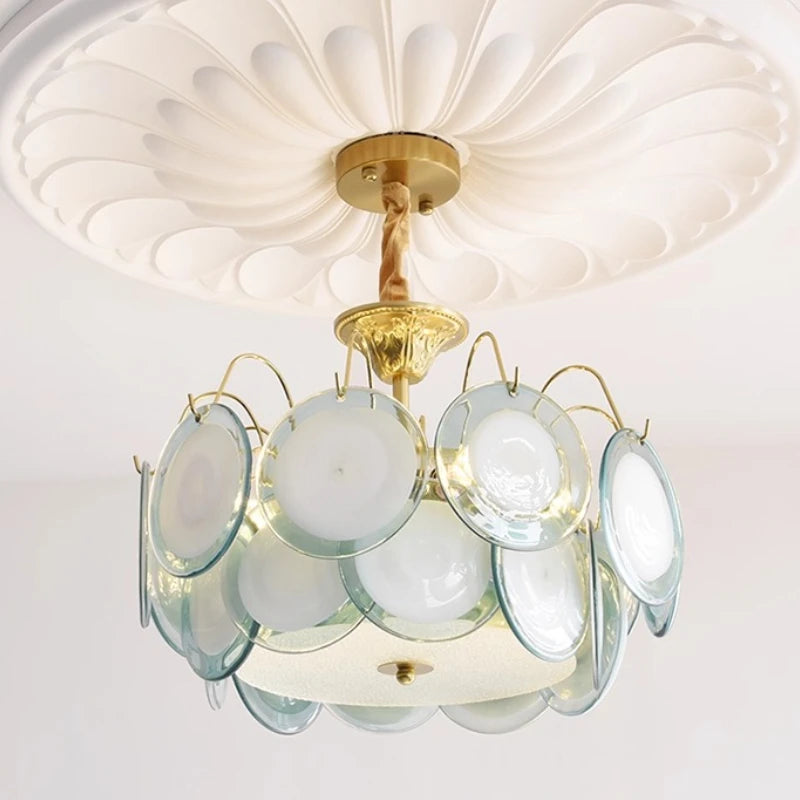 Elsa Murano Glass Disc Chandelier Hanging Chain Blue | Celestre