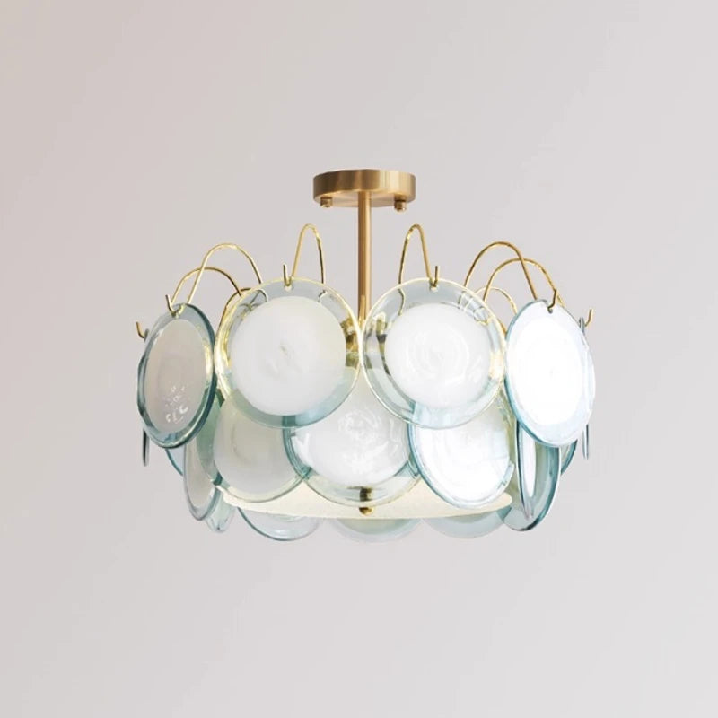 Elsa Murano Glass Disc Chandelier Hanging Rod Blue | Celestre