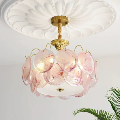 Elsa Murano Glass Disc Chandelier Hanging Chain Pink | Celestre