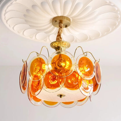 Elsa Murano Glass Disc Chandelier Hanging Chain Orange | Celestre