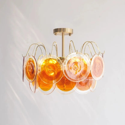 Elsa Murano Glass Disc Chandelier Hanging Rod Orange | Celestre
