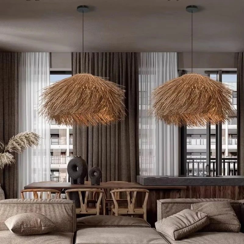 Lica Shaggy Rattan Pendant Light | Celestre