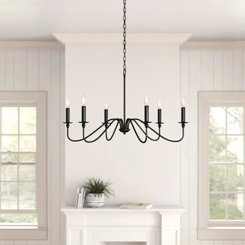 Levni Retro American Style Chandelier Black 6 Heads | Celestre
