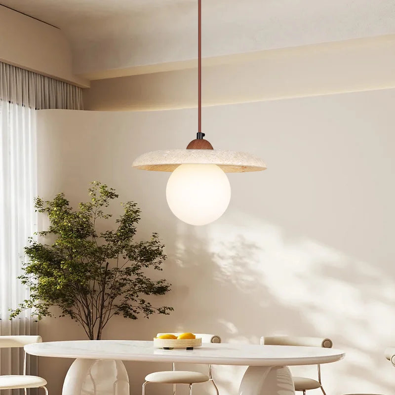 Fely Travertine Disc Globe Pendant Light | Celestre