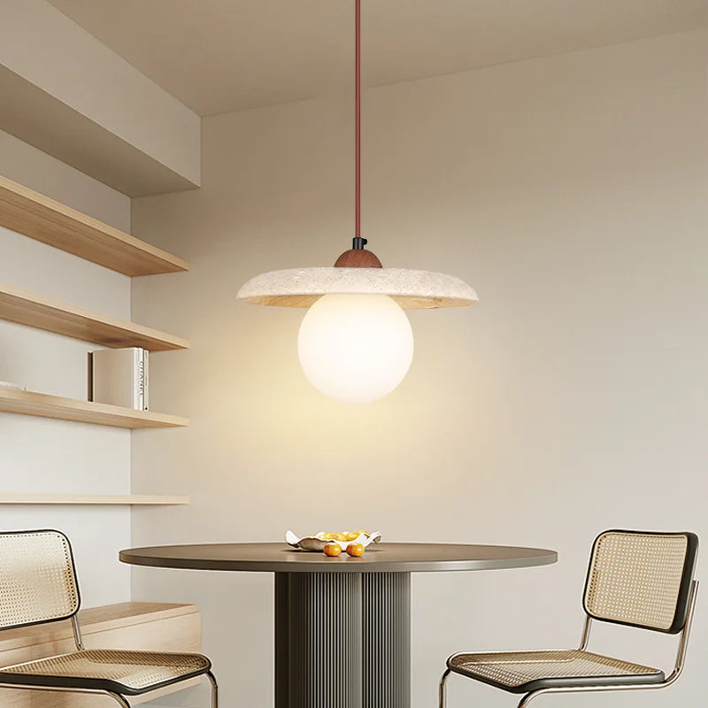 Fely Travertine Disc Globe Pendant Light | Celestre