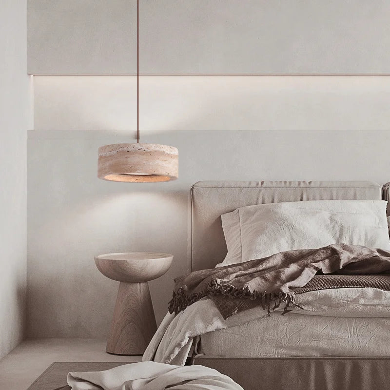 Ever Travertine Drum Pendant Light | Celestre