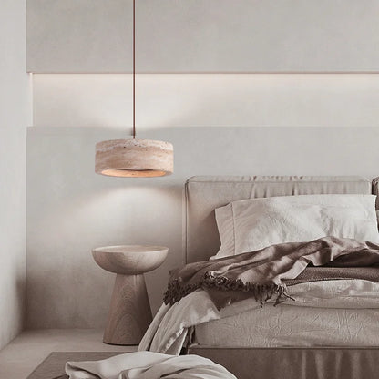 Ever Travertine Drum Pendant Light | Celestre