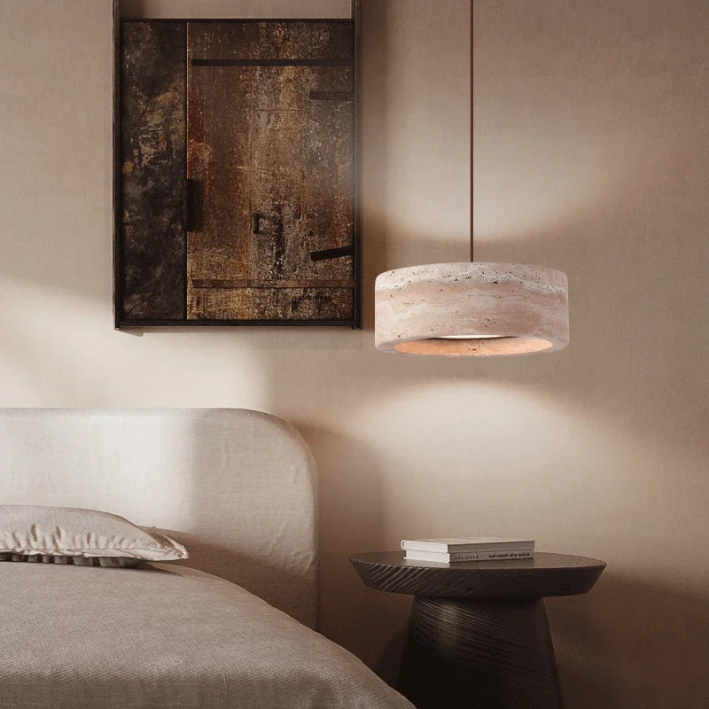Ever Travertine Drum Pendant Light | Celestre