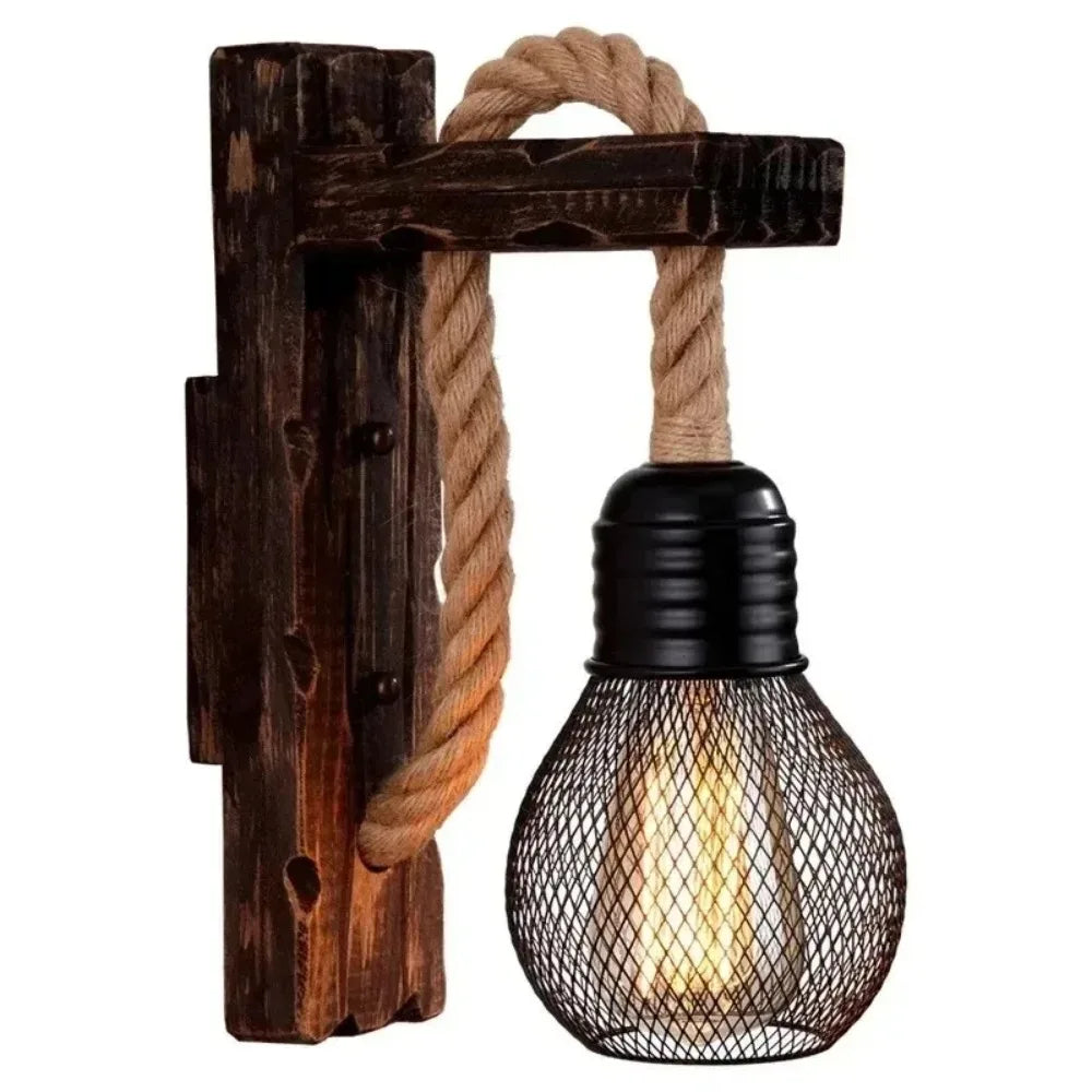 Brav Wood Bracket Suspended Wall Light With Cage | Celestre