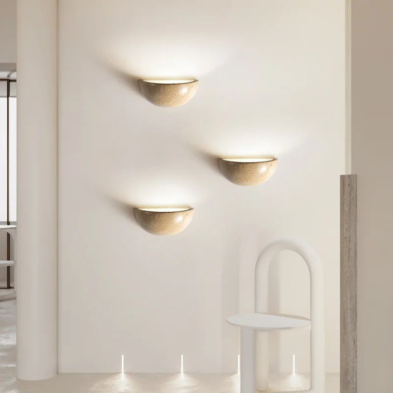 Cyri Semi Bowl Travertine Wall Light | Celestre