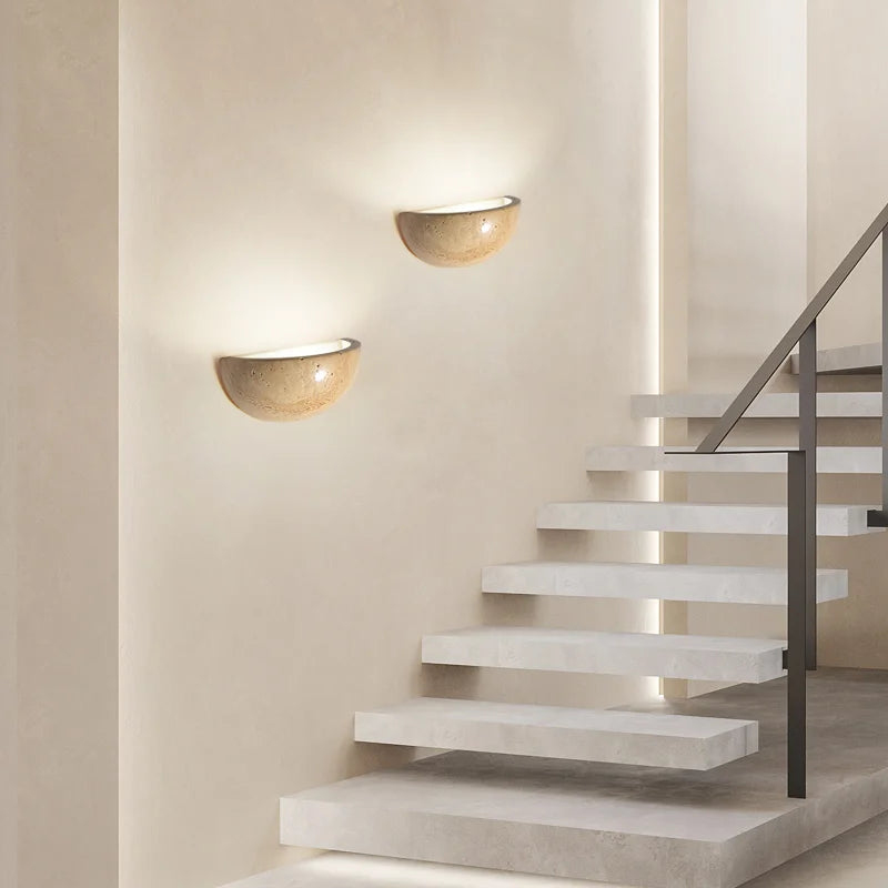Cyri Semi Bowl Travertine Wall Light | Celestre