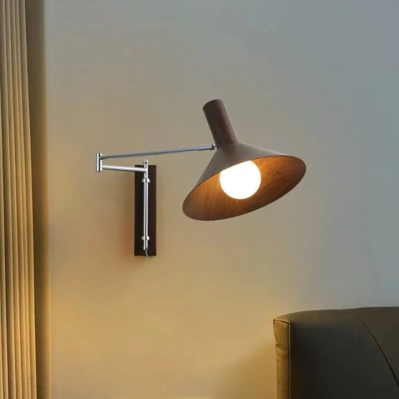 Dalvi Mid Century Walnut Effect Swing Arm Wall Light | Celestre