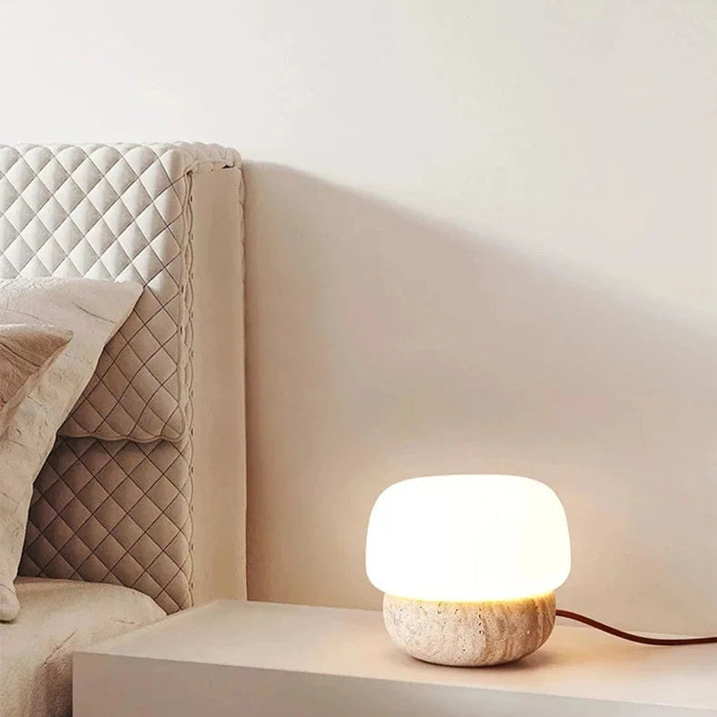 Zyri Mushroom Travertine Table Lamp | Celestre