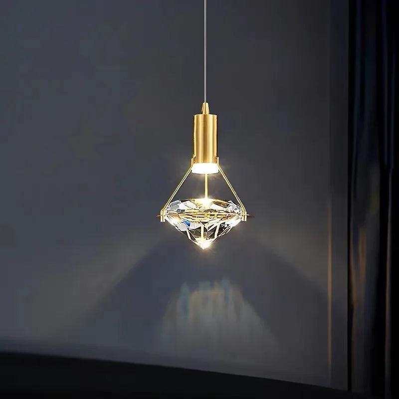 Vorna Modern Brass Crystal Diamond Pendant Light | Celestre