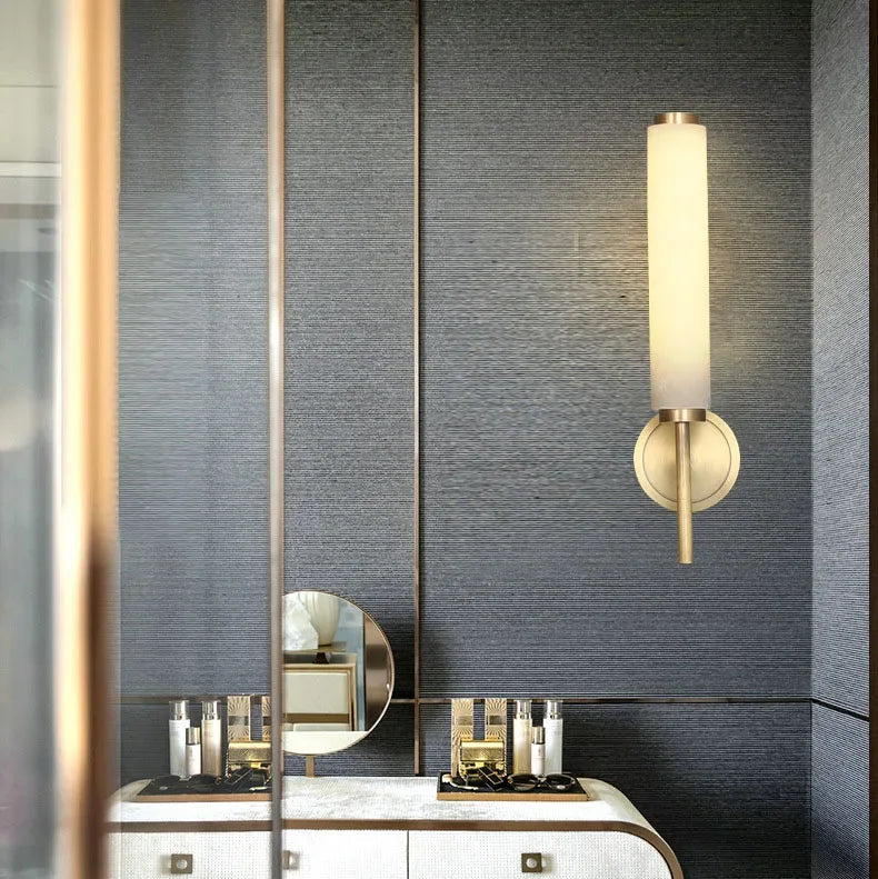 Arlo Alabaster Cylindrical Wall Sconce Gold | Celestre