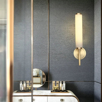 Arlo Alabaster Cylindrical Wall Sconce Gold | Celestre