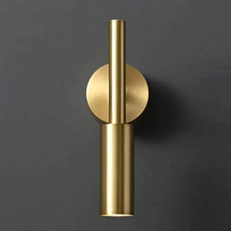 Senni Minimalist Brass Cylinder Up Down Wall Light Gold | Celestre