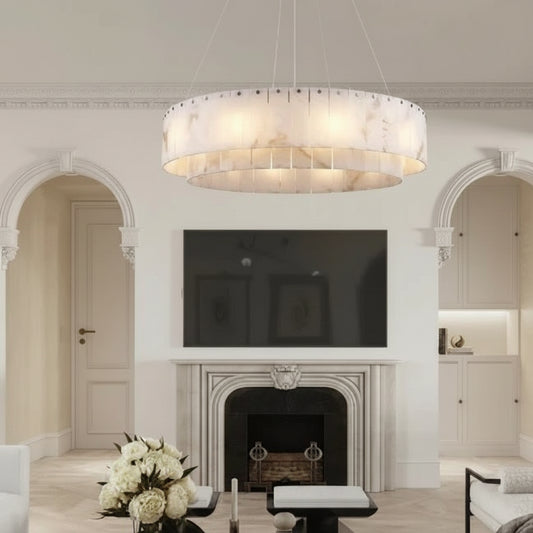 Frilo Round Slab Alabaster Chandelier D 45 cm | Celestre