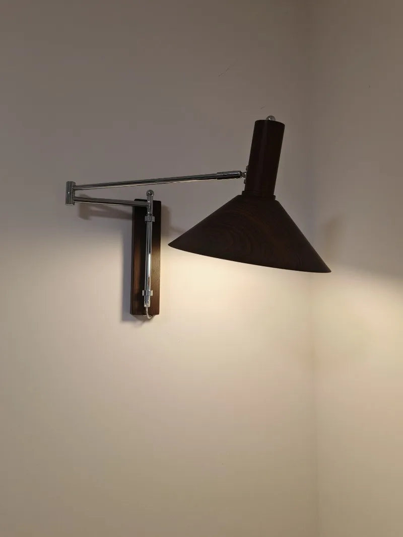 Dalvi Mid Century Walnut Effect Swing Arm Wall Light | Celestre